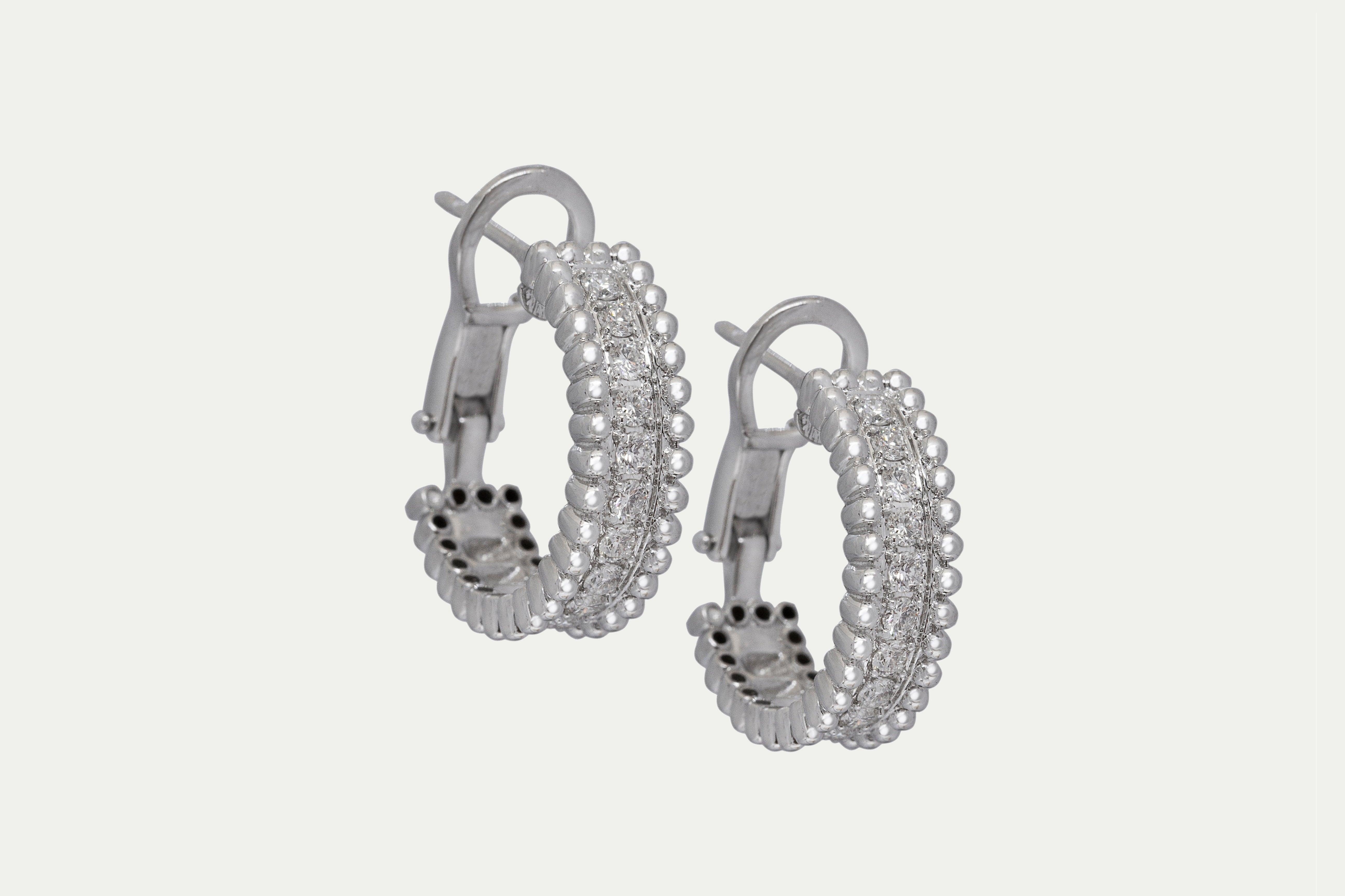 Earrings 18k white gold with 24 round diamonds, Carat total weight 0.74