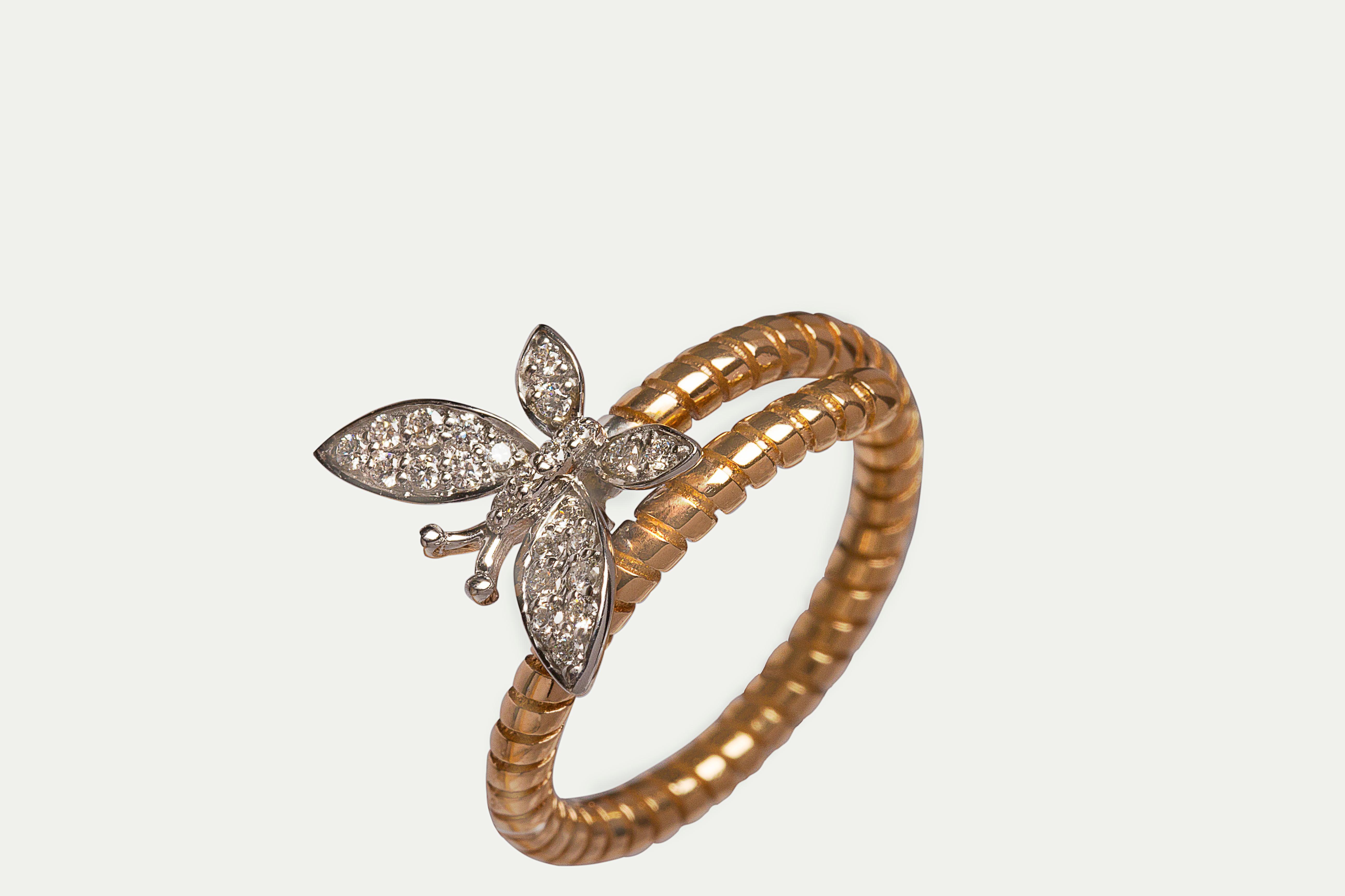 Butterfly diamond ring in rose gold - Anty